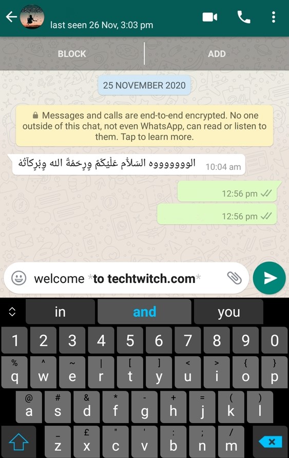 font style on WhatsApp