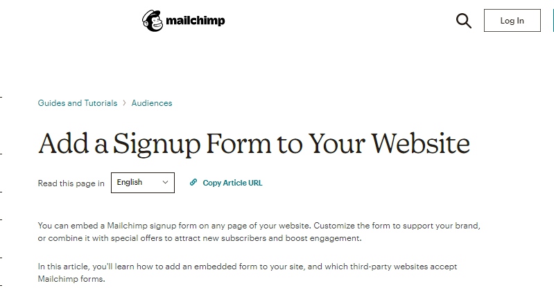 MailChimp email marketing widget for websites