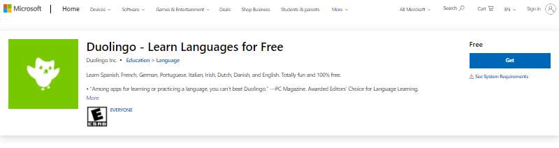 Duolingo language learning in Windows