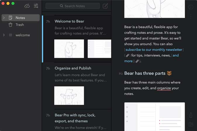 Bear note taking app with markdown editor