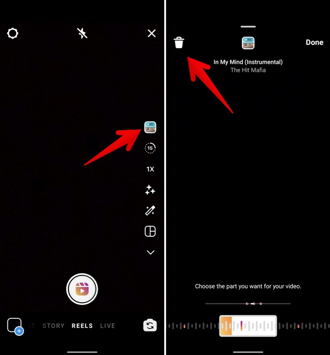 Delete Music from Instagram reels